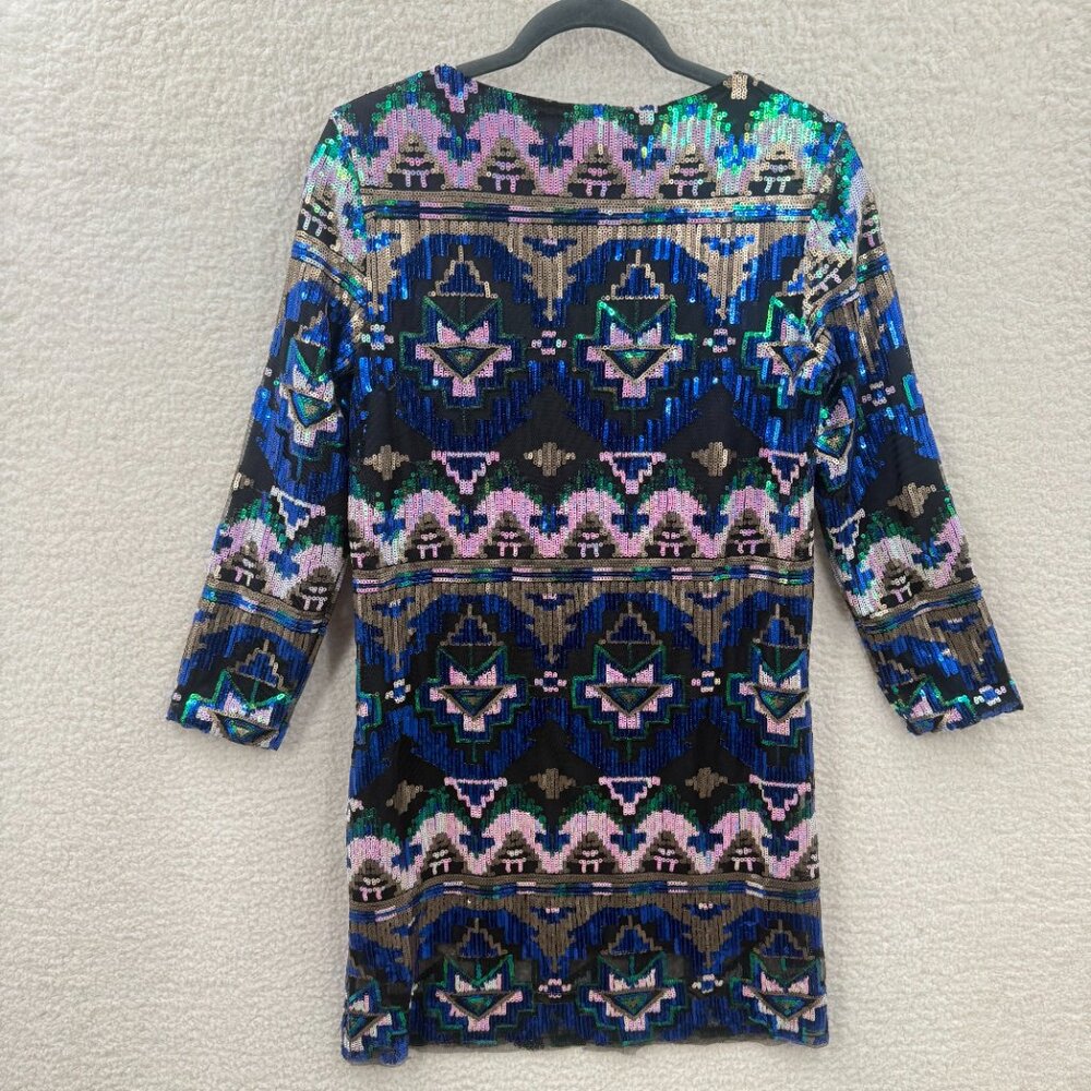 Zara Blue Multi-Color Patterned Mini Dress - Picture 4 of 14